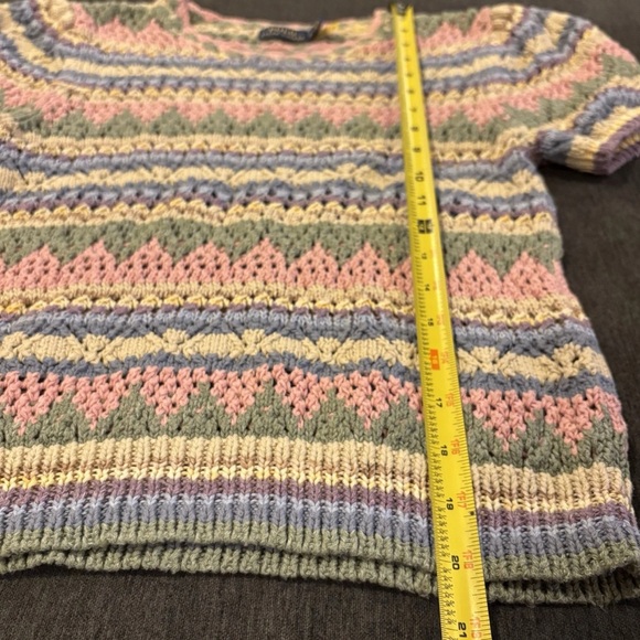 Ralph Lauren Crocheted Knit Sweater Top Crewneck Tee Pastel Vintage Striped S - Picture 11 of 14